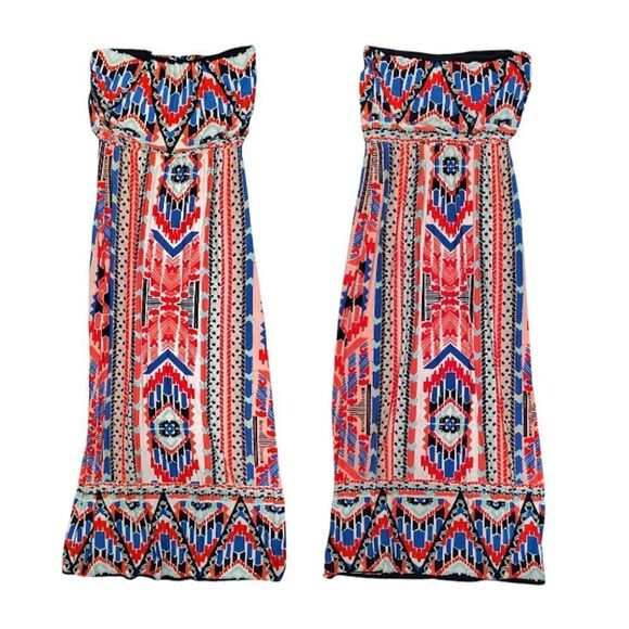 Trixxi Colorful Aztec Printed Strapless Maxi Tube Dress Size Large - Picture 3 of 10